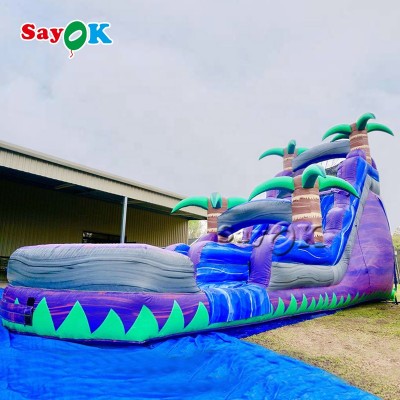 Purple Giant Tropical Water Slide Inflatable Pool Slide For Adult Outdoor Giant Water Park Inflatable Water Slide